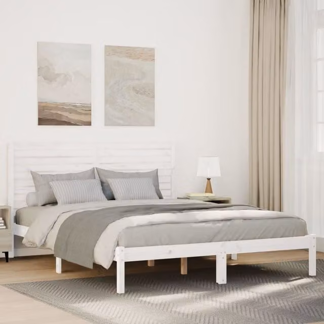 Berkfield Home Extra Long Solid Wood Bed Frame in White, W: 140 cm, L: 220 cm