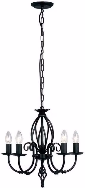 Netlighting Artisan 5 Light Classic Ceiling Chandelier in Black with Glass and Metal Details, E14 – 1