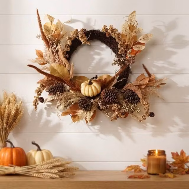 Garden Greatness Harvest Autumn Decorative Floral Wreath in Multicolour Orange and Brown