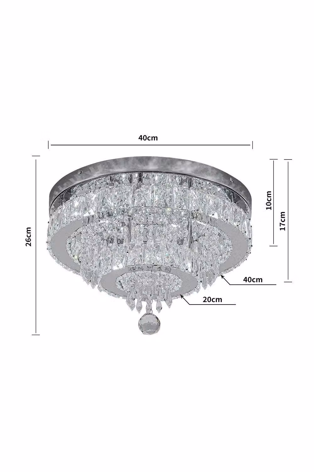 H&O Direct Elegant Double Layer Crystal Waterfall Round LED Ceiling Light in Silver – 3