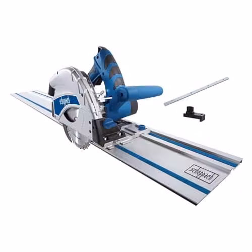 Scheppach PL55 1200W 160mm Plunge Saw Kit with 5.5m Guide Rail, Blue – 1