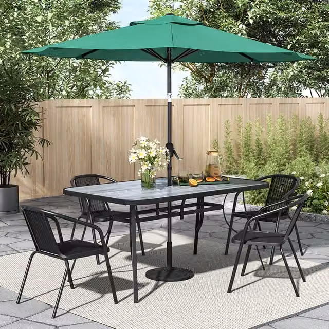 Livingandhome Modern Rectangular Garden Table with Tempered Glass and Metal Frame in Blue and Black