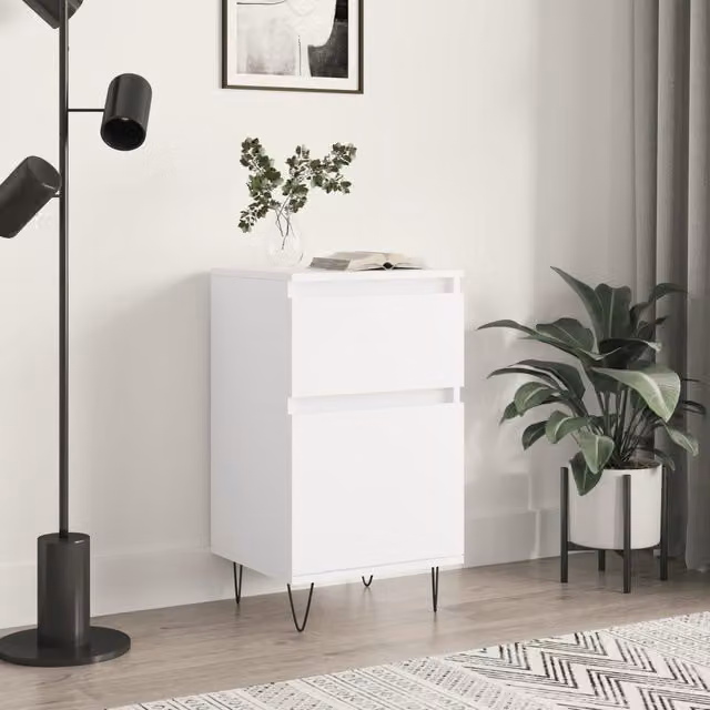 Berkfield Home Classic White Sideboard in Matt MDF and Metal, W/D/H: 40 x 35 x 70 cm