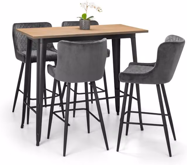Julian Bowen Grafton Bar Table and Luxe Stools Set in Grey and Black