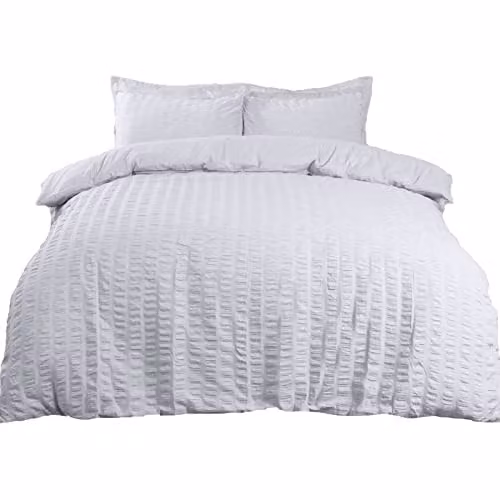 Highams Seersucker Duvet Cover and Pillowcase Set, White, W/D/H: 180 x 200 cm, Pillowcases: 50 x 75 cm – 1