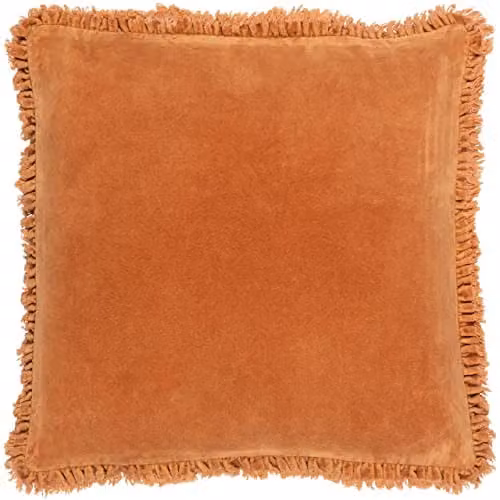 Yard Bertie Cotton Velvet Square Cushion in Orange, W/D/H: 45 x 45 x 45 cm