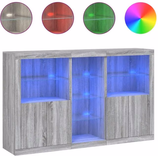 Berkfield Home Modern Sideboard with Integrated LED Lights in Grey Sonoma, W/D/H: 162 x 37 x 100 cm