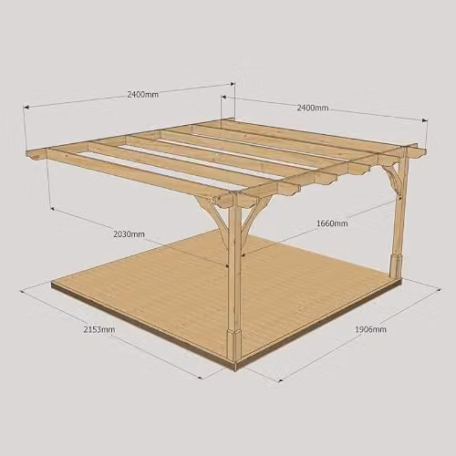 Buttercup Farm Premium Wall Mounted Lean-to Pergola and Decking Kit in Wood, Green, W: 240 cm, D: 240 cm, H: 270 cm – 2