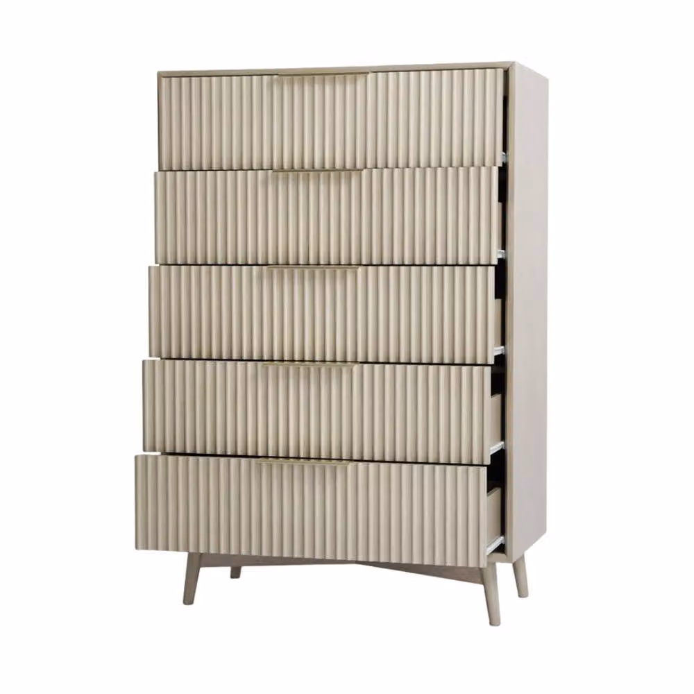 Home Garden Direct Monza Tall Chest of 5 Drawers with Fluted Detailing in Grey – 4