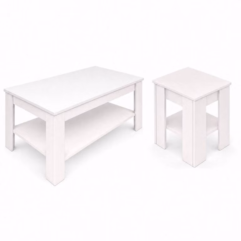 VOGREX Modern White Coffee Table and Lamp Living Room Furniture Bundle