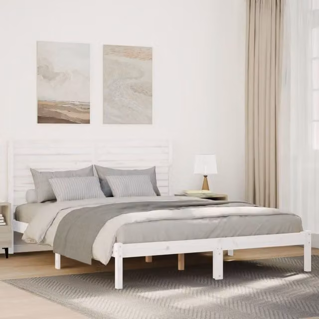 Berkfield Home Extra Long Solid Wood Bed Frame in White, W: 140 cm, L: 210 cm