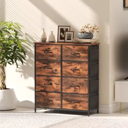 HOMCOM Rustic Brown Fabric Chest of Drawers for Bedroom – 8