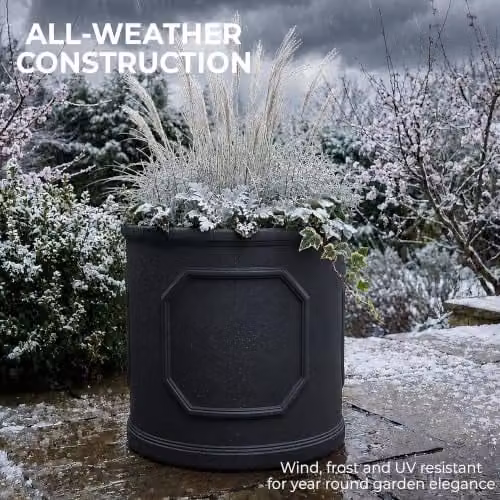 IDEALIST Large Faux Lead Reinforced Stone Plant Pot, 45 cm, 57 l, Grey or Black – 5