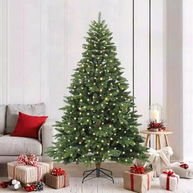 Berkfield Home Artificial Green Christmas Tree with 300 Warm White LEDs