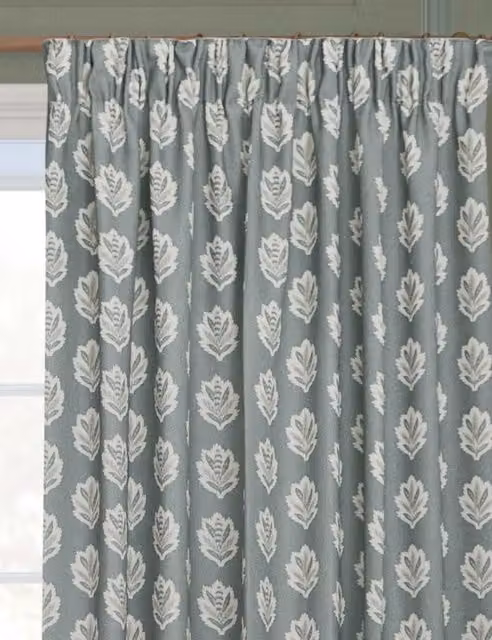Sanderson Sessile Leaf Pencil Pleat Fabric Curtains in Blue Mix, H: 168 cm x W: 137 cm