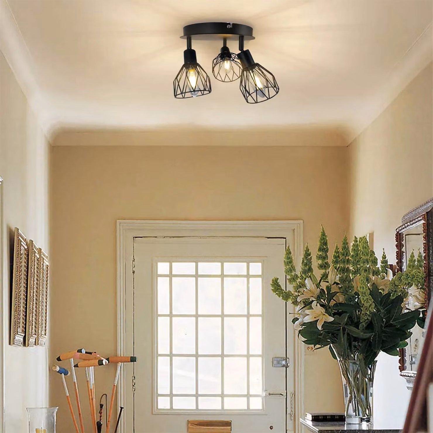 Garwarm 3-Light Semi Flush Mount Ceiling Light in Black with Transparent Glass, Diameter: 22 cm – 2