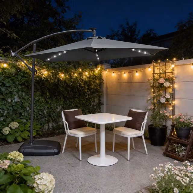 Abrihome Grey Patio Umbrella with Double Vent and Crank Handle, Diameter: 235 cm