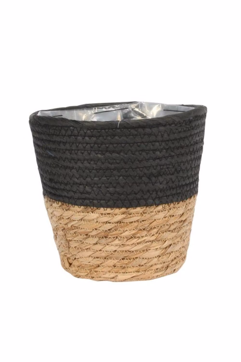 KDMD Round Two-Tone Seagrass and Black Paper Open Weave Basket, Diameter: 23 cm – 2