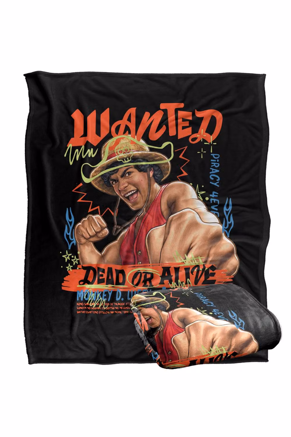 Netflix One Piece Wanted Dead Or Alive Scribbled Super Soft Fleece Throw Blanket, Multicolour, W/D/H: 152 x 127 cm – 2