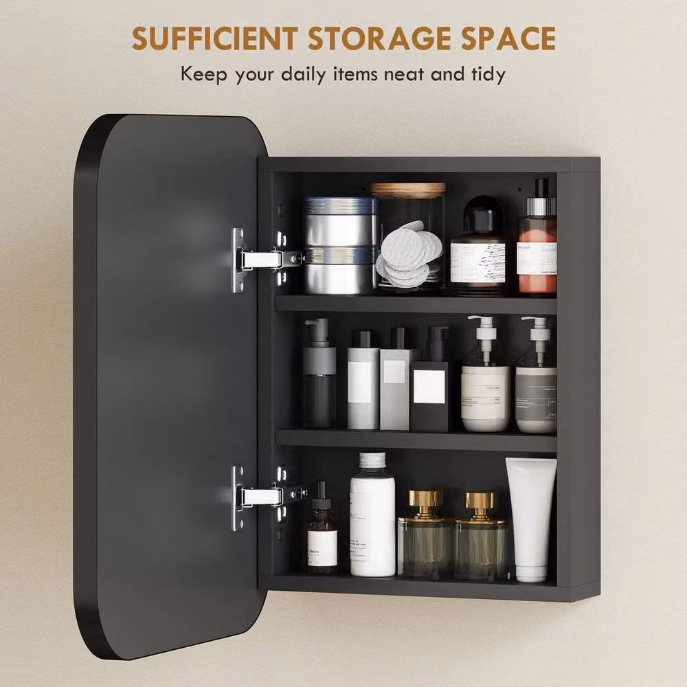 FORGEVIO Wall Mounted Modern Black Bathroom Cabinet with Mirror and Glass Doors – 3
