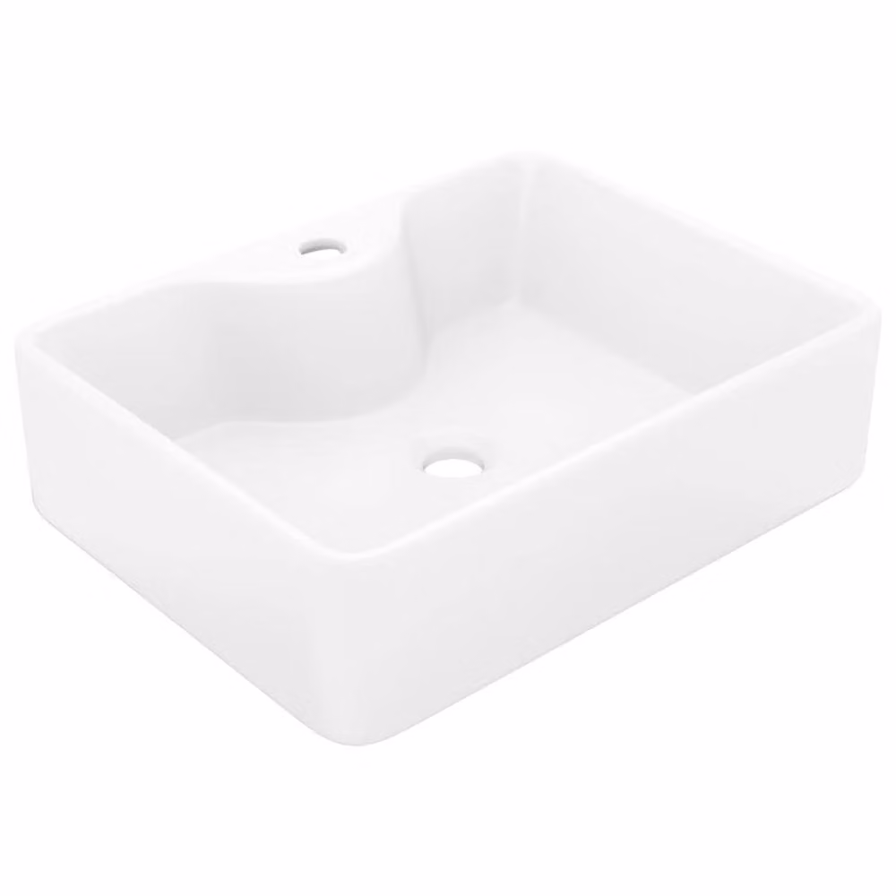 Berkfield Home Elegant White Ceramic Square Countertop Bathroom Sink Basin with Faucet Hole W: 48 cm, D: 37 cm, H: 13.5 cm – 2