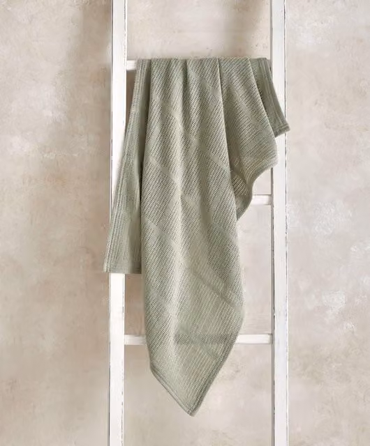 Mamas & Papas Sage Green Geometric Cotton Cellular Baby Blanket