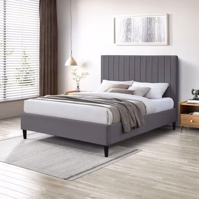 FurnitureboxUK Aster Velvet Bed Frame, Grey, W: 180 cm, D: 200 cm