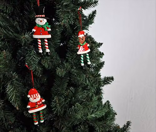 Shatchi 3-Piece Multicolour Ceramic Christmas Tree Hanging Decorations Set Featuring Santa, Snowman and Reindeer Figures – 4