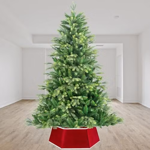 Shatchi Red Sequin Christmas Tree Skirt, Round Tabletop Tree Base Cover – 3