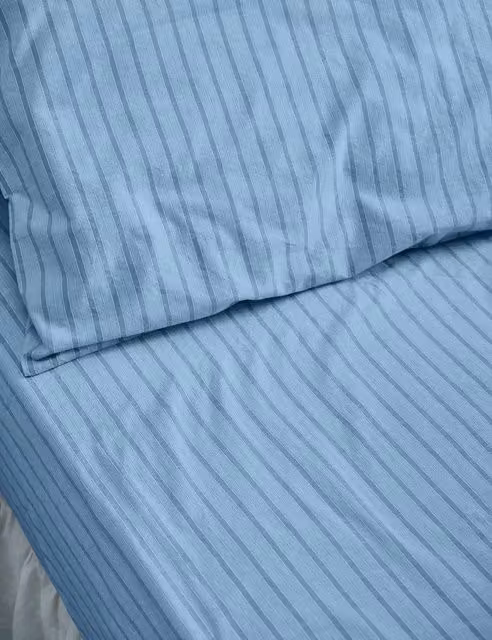 Piglet In Bed Blue Mix Striped Pure Cotton Fitted Sheet, W: 140 cm, L: 200 cm