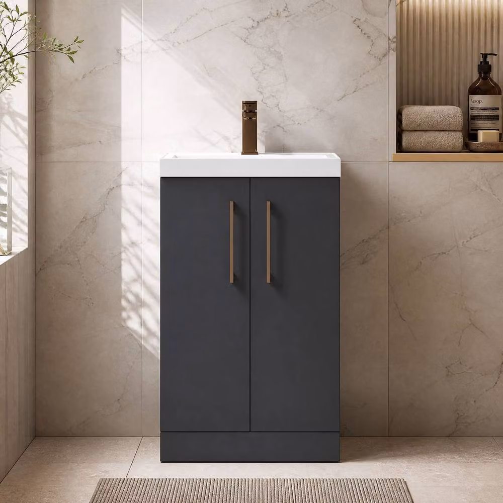 Balterley Modern Freestanding Bathroom Vanity Unit with 2 Soft Close Doors, Grey – 3