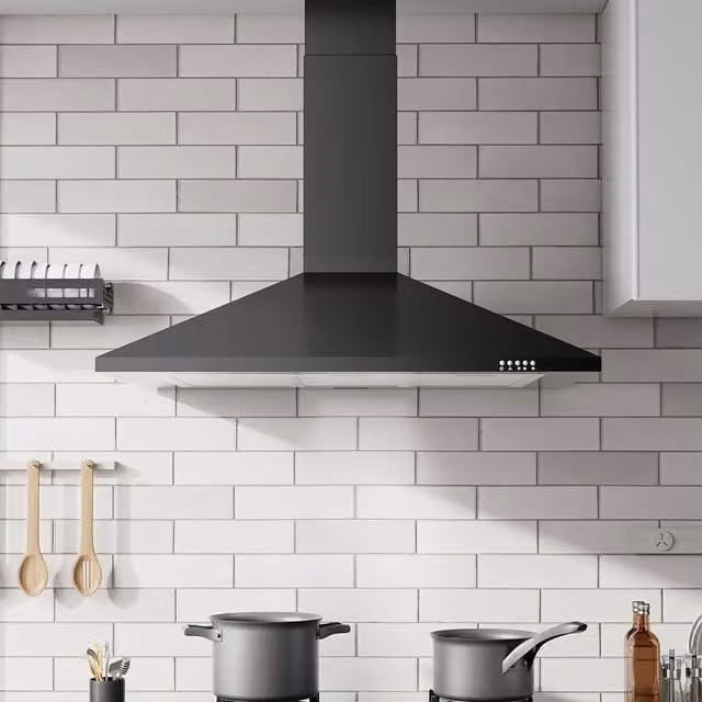 Living Star Black Wall Mounted Range Hood with LED Lights, Width: 90 cm