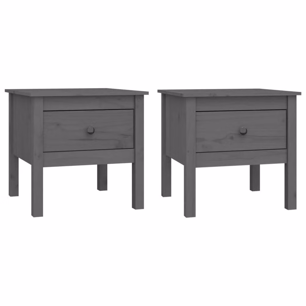 Berkfield Home Set of 2 Grey Solid Pine Wood Side Tables, W/D/H: 50 x 50 x 49 cm – 3