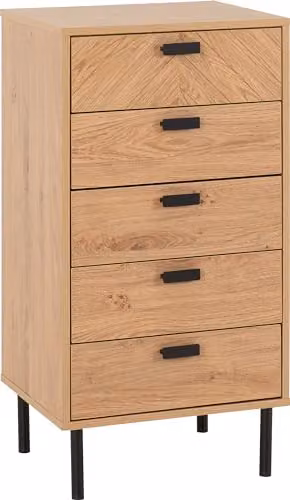 Seconique Modern 5 Drawer Chest in Brown and Black, W: 49 cm, D: 40 cm, H: 93.5 cm