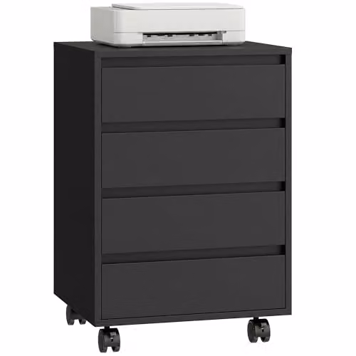 HOMCOM Mobile Vertical Filing Cabinet with 4 Drawers for Home Office, Black, W/D/H: 40 x 46 x 65 cm