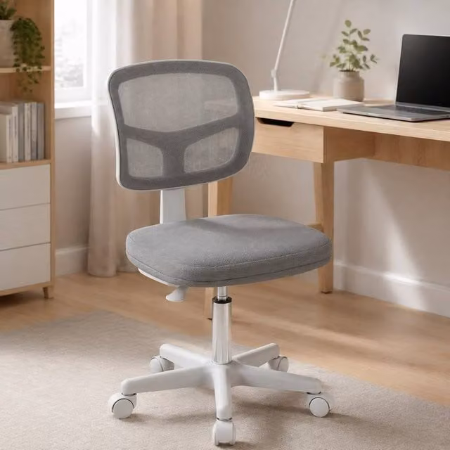 STILVORA Armless Grey Fabric Task Chair with Swivel Wheels, W/D/H: 40 x 120 x 40 cm