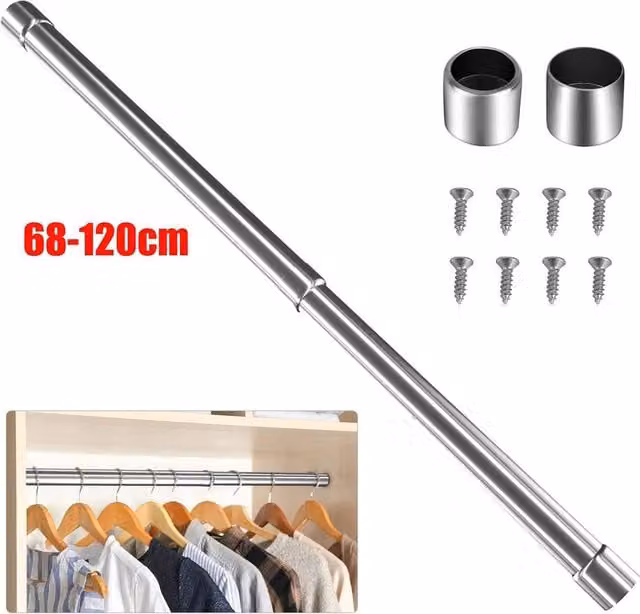 Kelvenix Extendable Stainless Steel Hanging Rail in Silver, Width: 68-120 cm – 1