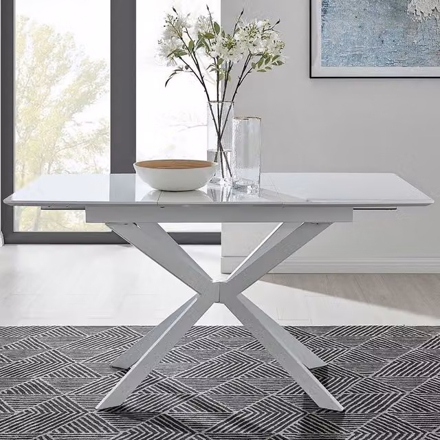 FurnitureboxUK Lira Modern White Glossy Glass Rectangular Extending Dining Table – 1
