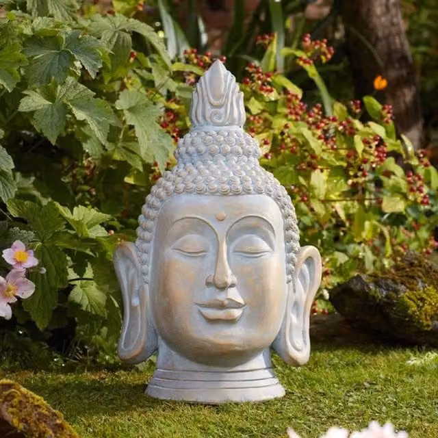 Garden Mile Large Oriental Buddha Tabletop Figurine in Grey and Gold