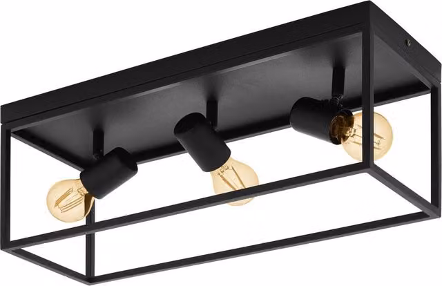 Loops Black Metal Industrial Flush Ceiling Light with 3x E27 Holders