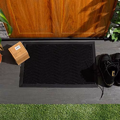 Nicola Spring Heavy Duty Door Mats, Black Waves, Pack of 2, W: 60 cm, D: 40 cm – 2