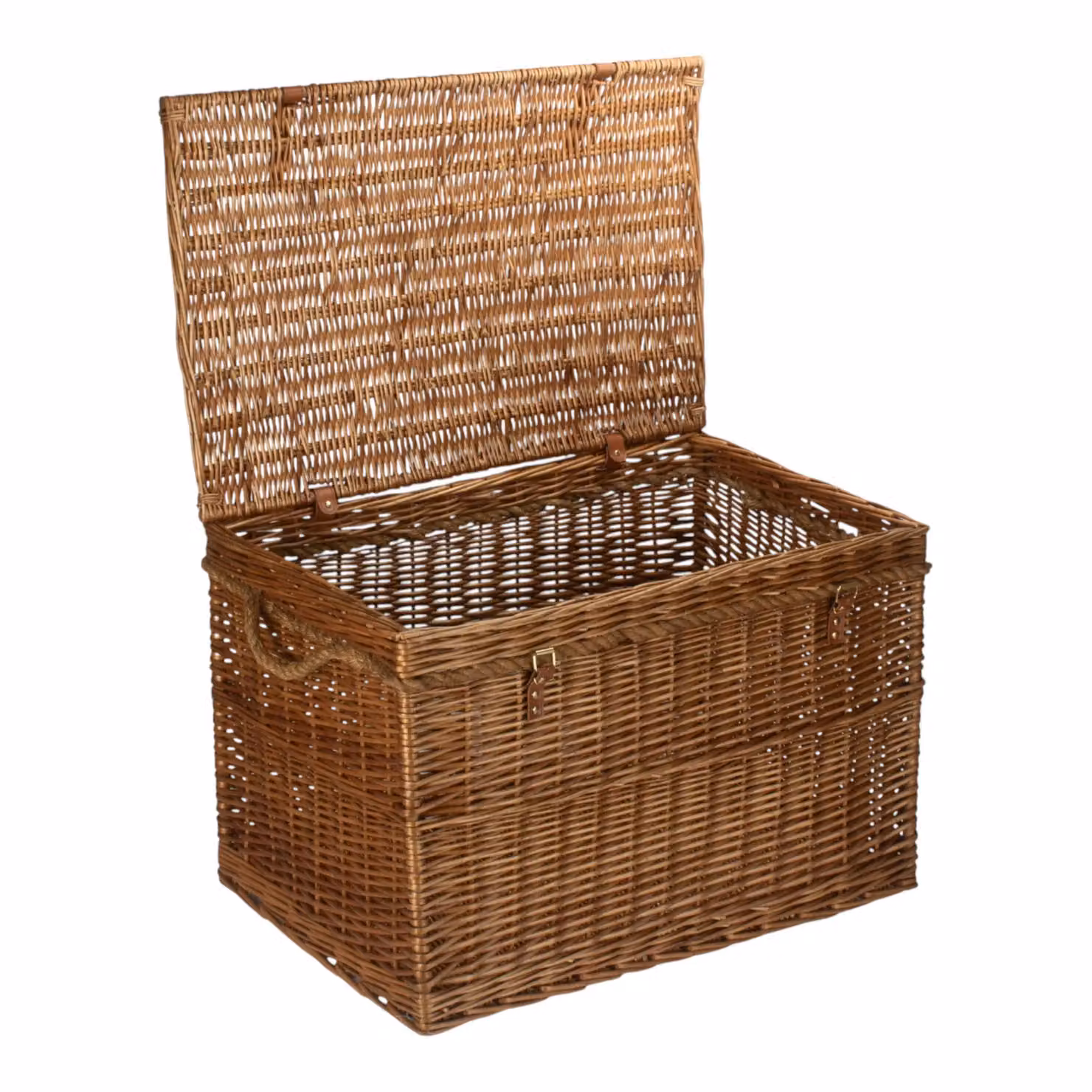 Large Red Wicker Light Steamed Storage Hamper with Handles in Brown – 3