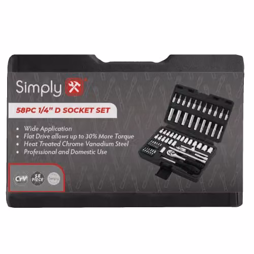 Simply 58 Piece 1/4 Inch Drive Chrome Vanadium Steel Socket Set with Carry Case