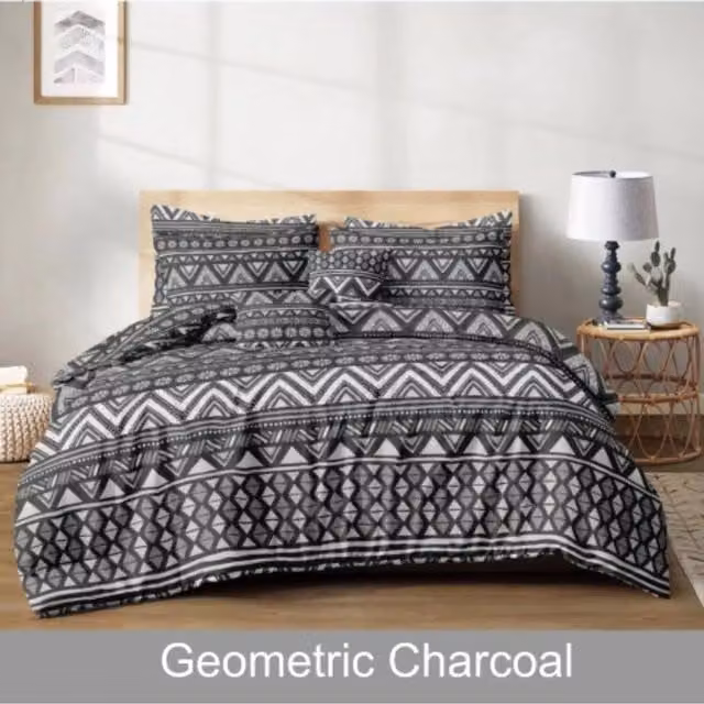 Ezysleep Geometric Graphic Duvet Cover and Pillowcase Set in Anthracite Grey, 200 cm