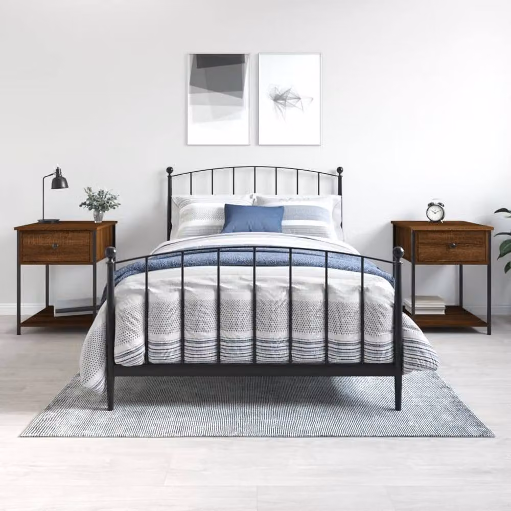 Berkfield Home Elegant Bedside Tables, 2 Piece Set in Brown Oak, W/D/H: 44 x 45 x 58 cm – 2
