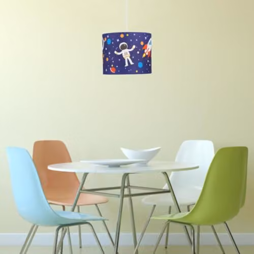 First Choice Lighting Set of 2 Blue Space Rocket Fabric Easy Fit Light Shades, Diameter: 25 cm – 4