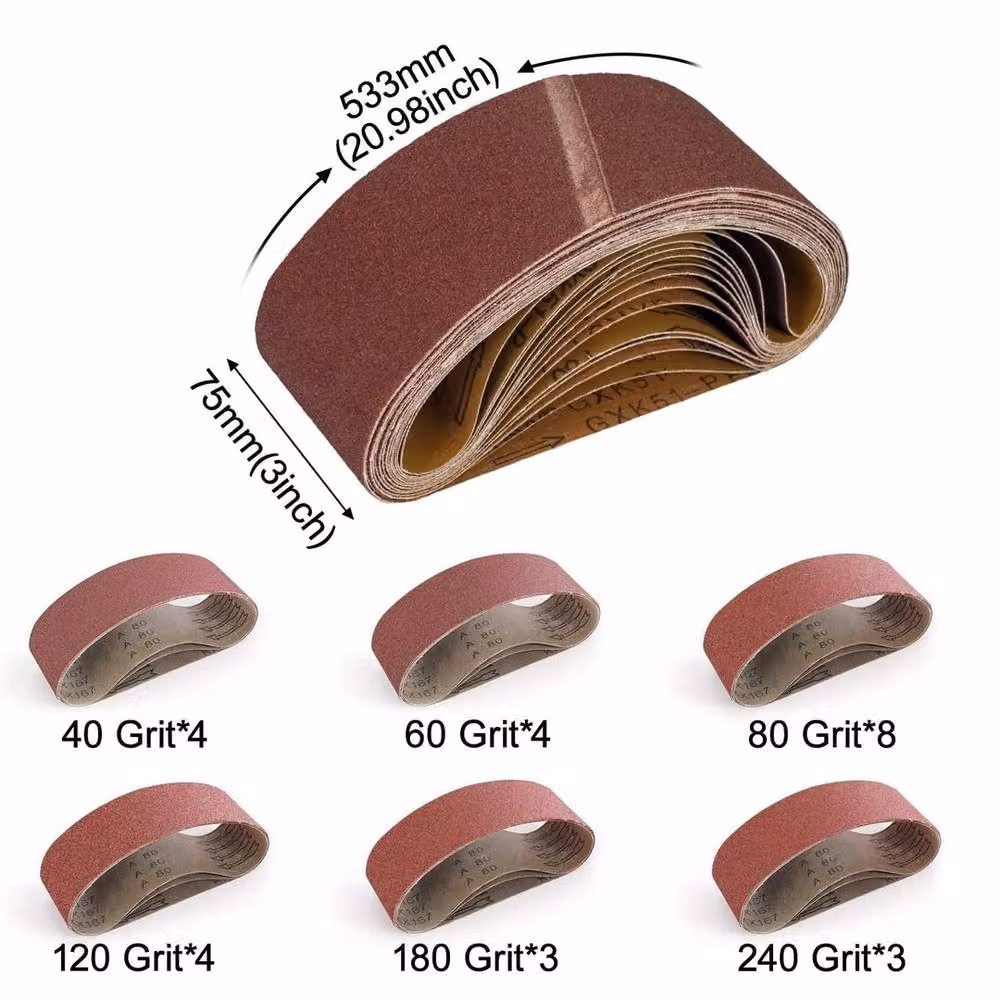VOGREX 26-Piece Sanding Belt Set for Wood, Paint and Metal, Brown, 75 x 533 mm – 2