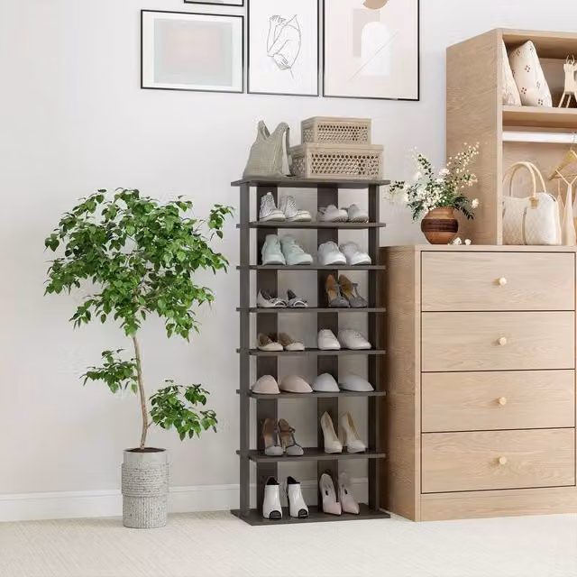 Costway 7-tier Double Shoe Storage Tower Organiser Unit in Grey – 1