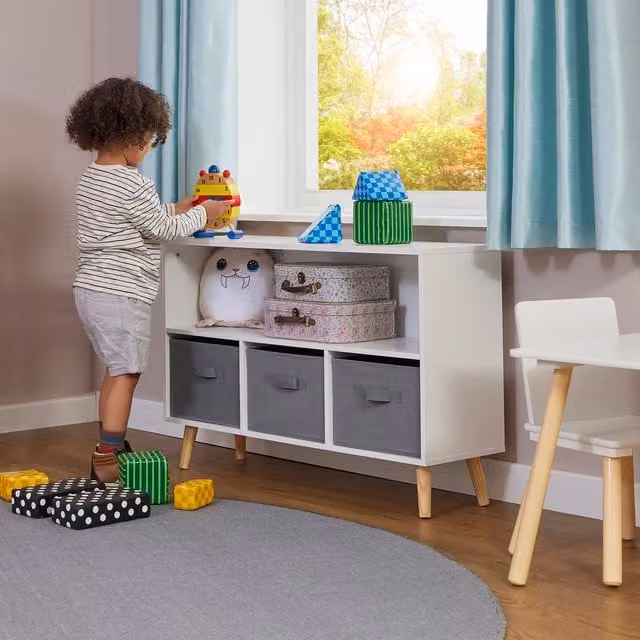 Liberty House Toys Kids Storage Shelf with White Fabric Bins