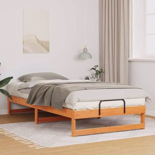 Berkfield Home Modern Solid Pine Wood Bed Frame, Brown, W/D/H: 100 x 200 cm